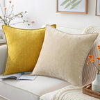 decorUhome Couch Throw Pillow Covers 18x18 Set of 2, Decorative Soft Euro Neutral Chenille Pillow Covers with Elegant Design for Sofa Bed Living Room Home Decor, Beige