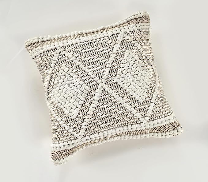 GRUHUM Throw Pillow Covers 18 x18 -Set of 2 Boho Pillow Cases Rustic Vintage Decorative Handwoven Sofa Couch Cover- Bedroom Farmhouse Living Room Bed Car Decor Modern Linen White Square 18X18 Inches