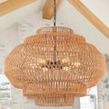 Large Rattan Chandelier Boho Pendant Light Fixture Dinning Room Chandelier Boho Hanging Light 31.5IN Basket Light Woven Rattan Pendant Light for Kitchen Island Hallway Bedroom Farmhouse Living Room