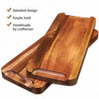 Roowest 8 Pcs Solid Acacia Wood Serving Tray 14'' x 5.5'' Rectangular Wooden Serving Platter Long Cheese Charcuterie Boards with Edges Wood Boards for Food Vegetable Appetizer Party Decor