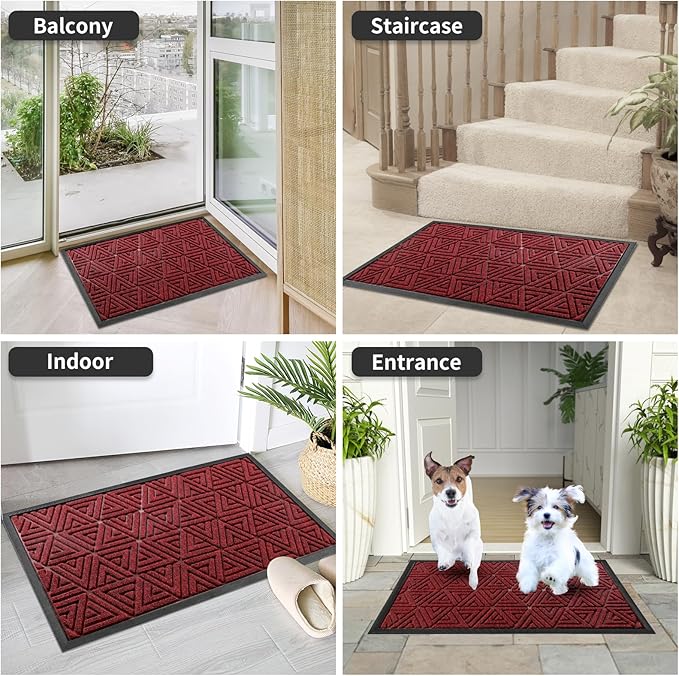 Yimobra Outdoor Mats for Front Door, Stops Mud & Dirt at Entrance, Fits Garage & Patio, All-Weather Waterproof Non Slip Outdoor Indoor Welcome Mat, 29.5x17 Black Red