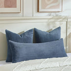 Fancy Homi Set of 2 Dusty Blue Boho Decorative Throw Pillow Covers 24x24 Inch for Couch Bed Sofa, Aesthetic Modern Bohemian Room Decor, Soft Fuzzy Fluffy Cozy Corduroy Textured Cushion Case 60x60cm
