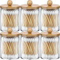 AXX Qtip Dispenser Apothecary Jars Bathroom - Qtip Holder Storage Canister Clear Plastic Jar for Cotton Swab,Q-Tips,Cotton Rounds (Bamboo 6Pcs)