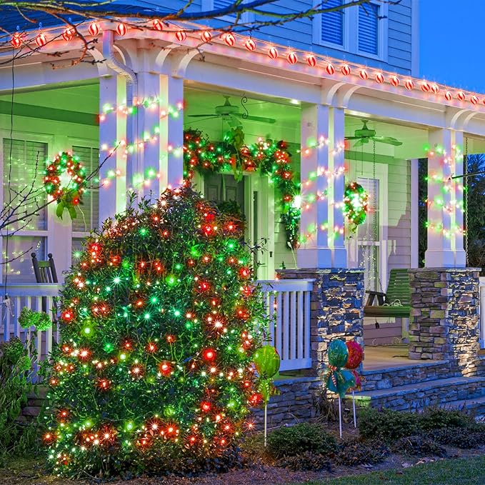 500 LED Christmas Lights Outdoor - 165ft Extra Long Christmas String Lights 8 Modes Waterproof Plug in Twinkle Fairy Light for Bedroom Indoor Outside Home Party Decoration, Red&Green