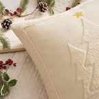 MIULEE Christmas Trees Pillow Covers Set of 2 Decorative Soft Throw Pillows Plush Faux Fur Wool Embroidered Couch Cushion for Holiday Winter Home Decor Chair Sofa Bedroom Living Room,Beige 20x20inch