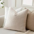 ANRODUO Pack of 2 Textured Boucle Throw Pillow Covers Soft Beige Decorative Accent Solid Pillow Cases Cozy Modern Couch Cushion Case for Chair Sofa Bedroom Living Room Home Decor, 18 x 18 Inch