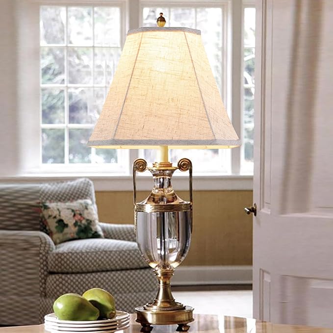 GO&SO Set of 2 Light Beige Lampshade Octagonal Bell Lamp Shades 6.5" Top x 13" Bottom x 11.2" Slant High x 10.5'' Vertical High, Linen Lamp Shade for Table & Floor Lamps - Hand Crafted - Spider Fitter