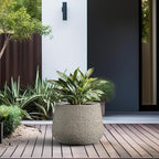 Kante 18.1" Dia Round Fluted Planter with Surface Indentations, Large Flower Pot with Drainage Hole for Indoor & Outdoor Plants, Weathered Concrete Finish with Aqua Blue Interior