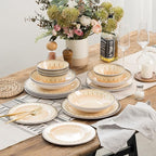 MissYip Melamine Dinnerware Set, 16 Piece for 4, Unbreakable Kitchen Plastic Plates and Bowls set, Indoor and Outdoor Use Tableware, BPA Free, Dishwasher Safe, Not Microwave, Not Oven(Cream)