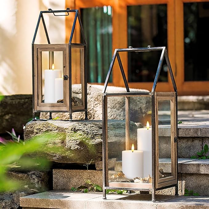 Waterproof Flickering Auto Timer White Plastic Flameless Candles with Candle Grease, 3" x4" 5" 6" 7" Outdoor LED Long Lasting Battery Operated Remote Control Pillar Candles, Pack of 4