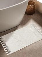 Savi Home Cotton Woven Jacquard Bathroom Rug Set of 2, Woven Fringe Bathroom Mats, 100% Cotton, Non - Slip Bath Mat, Durable Thick Bath Mat 17”x30”& 20"x38" with Fringes, Ivory
