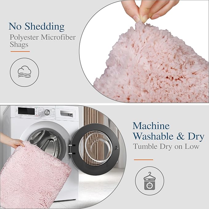 Walensee Bath Rug for Non-Slip Bath Mat (20 x 32, Dusty Pink) Water-Absorbent SoftMicrofiber Shaggy, Thick Plus Shower Mat