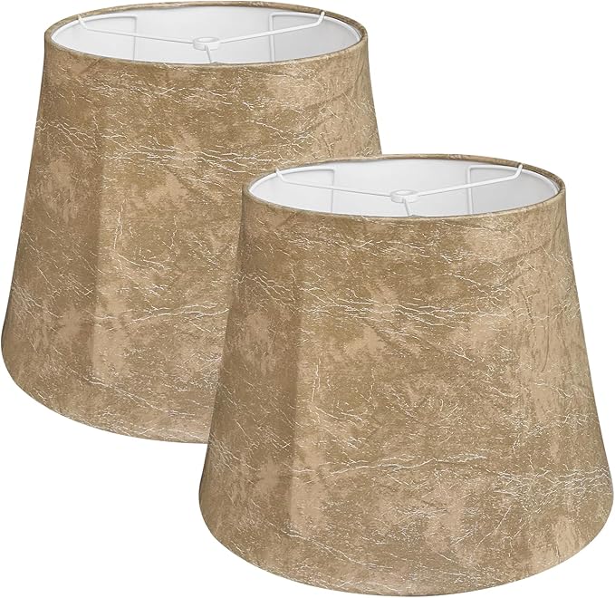 TOOTOO STAR Drum Lampshades Set of 2, Leather barrel Lamp Shade for Table Lamps Floor Lamps, Seaside Village Medium Lampshades 10" Top x 14" Bottom x 10" High, Hand Crafted, Easy Assembly Required