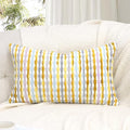 Boho Decorative Throw Pillow Covers 12x20 Inch, Chenille Tufted Pillow Cover Striped Textured Lumbar Farmhouse Accent Pillowcase for Couch Sofa Bedroom Living Room, Yellow White Stripe 1 Pack