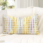 Boho Decorative Throw Pillow Covers 12x20 Inch, Chenille Tufted Pillow Cover Striped Textured Lumbar Farmhouse Accent Pillowcase for Couch Sofa Bedroom Living Room, Yellow White Stripe 1 Pack
