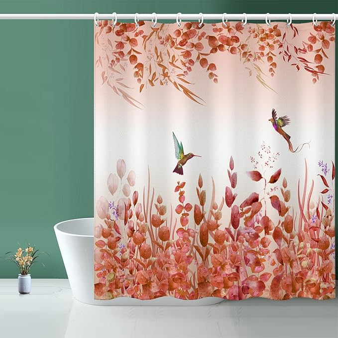 Shower Curtain, Kingfisher Autumn red Shower Curtain -72 "W x 72" L with 12 Hooks, Weighted Hem Shower Curtain, Waterproof Bathroom Shower Curtain, red Leaf Kingfisher Shower Curtain
