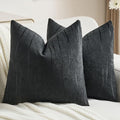 FUTEI Black Chenille Decorative Throw Pillow Covers 16x16 Inch Set of 2,Soft Embossed Striped Textured Cushion Case,Modern Home Decor for Couch Bed Living Room