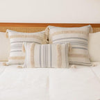Boho Throw Pillow Covers 12x20 Set of 2 Woven Tufted Farmhouse Pillows Cover with Tassels Textured Striped Cushion Case Lumbar Pillow Cases Decorative Pillowcase for Sofa, Couch, Bed, Khaki