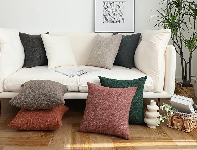 Jeneoo Sage Green Decorative Square Thick Throw Pillow Covers Fine Textured Olive Boucle Couch Cushion Cases for Sofa Living Room Decor, Set of 2, 18 x 18 Inch