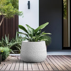 Kante 18.1" Dia Round Fluted Planter with Surface Indentations, Large Flower Pot with Drainage Hole for Indoor & Outdoor Plants, White Finish with Aqua Blue Interior