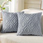 decorUhome Fall Throw Pillow Covers 24x24 Inch Set of 2, Soft Plush Decorative Faux Fur Blue Grey Solid Couch Pillow Covers, Accent Farmhouse Neutral Square Euro Pillow Cases for Sofa Bed Living Room