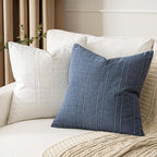 MIULEE Decorative Linen Check Euro Shams Throw Pillow Covers Neutral Farmhouse Vintage Pillow Covers 22x22 Set of 2 Boho Modern Home Decor for Sofa Couch Bedroom Cushion Blue