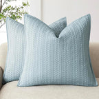 Foindtower Set of 2 Decorative Cotton Waffle Weave Throw Pillow Covers Euro Shams Cushion Covers Accent European Pillowcase for Bed Couch Sofa Bedroom Living Room Home Decor 20×20 Inch Light Blue