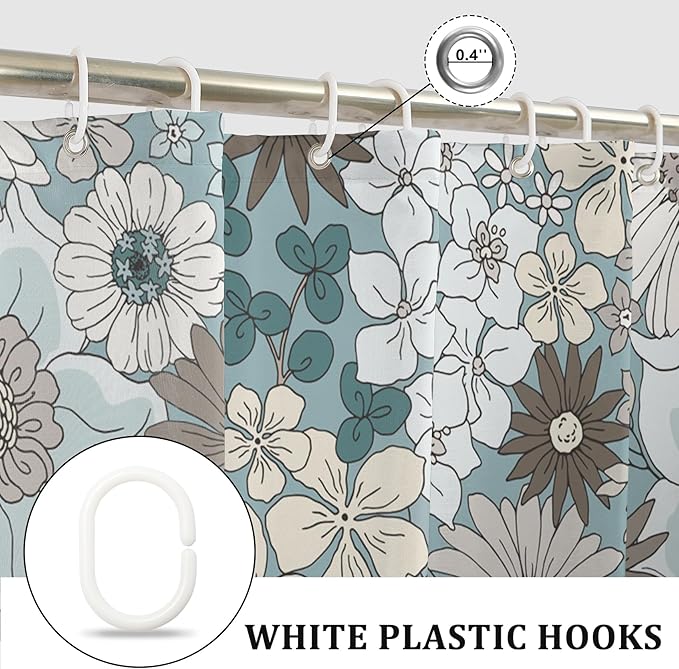 Floral Shower Curtain Rustic Various Floral Plant Curtain for Bathroom Tropical Botanical Farmhouse Waterproof Decor Shower Curtain with Hooks 48x72Inch