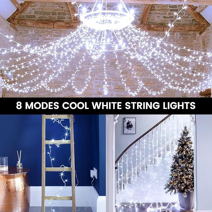 4 Pack Christmas String Lights Battery Operated with Timer, 66FT 200 LED Waterproof Twinkle Lights, 8 Modes Fairy Light for Indoor and Outdoor Bedroom Garland Tree Christmas Decorations (Cool White)