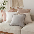 Foindtower Set of 2 Decorative Linen Fringe Throw Pillow Covers Boho Farmhouse Cushion Cover with Tassels Soft Accent Pillowcase for Couch Chair Sofa Bed Living Room Home Decor,18×18 Inch,Light Pink