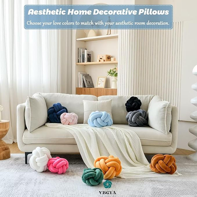 Knot Pillow Ball, Soft Decorative Throw Pillows Cushion, 11 Inch Round Plush Knotted Pillows Light Blue Pillow, Modern Home Throw Knot Decorative Cushion for Bedroom, Sofa, Couch