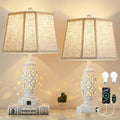 Lamps for Night Stands Set of 2-23.5" Bedside Lamp with USB A+C and Nightlight - Rustic Farmhouse Table Lamp for Bedrooms, End Tables, Living Room - French Country Decor, Bulbs Included, Cream