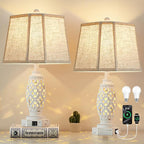 Lamps for Night Stands Set of 2-23.5" Bedside Lamp with USB A+C and Nightlight - Rustic Farmhouse Table Lamp for Bedrooms, End Tables, Living Room - French Country Decor, Bulbs Included, Cream