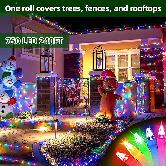 750 LED Chrstmas Lights, 240ft Outdoor Christmas String Lights with 12 Modes, Multicolor LED String Lights with Timer Dimmable Waterproof for Tree Fence Garden Xmas Wedding Party Decor Multicolor