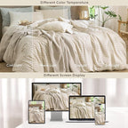 MooMee Gingham Duvet Cover Set 100% Washed Cotton Linen Like Textured Breathable Durable Soft Comfy Modern Checkered Design (Almond Milk Grey Gingham, Super King 108"x98")
