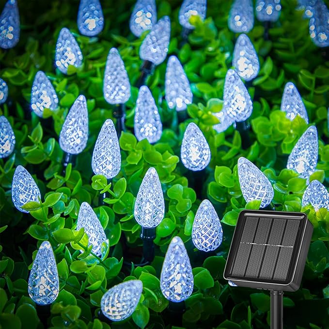 Brightown Solar Operated C6 Strawberry String Lights, 39ft 100 LEDs White LED Christmas Fairy Lights, Solar Christmas Light Outdoor, Christmas Decorations for Christma Tree, Garden Decor