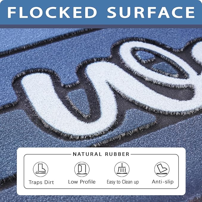Bulijojo Nave Blue Entrance Door Mat Large 17 x 30 Inch Entry Way Doormat Front Door Rug Outdoor Heavy Duty Welcome Mat, Non Slip Rubber Back Low Profile
