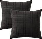 MIULEE Decorative Linen Check Throw Pillow Covers Neutral Farmhouse Vintage Pillow Covers 18x18 Set of 2 Boho Modern Home Decor for Sofa Couch Bedroom Cushion Black