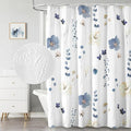QiyI Long Shower Curtain 72 x 78, Watercolor Floral Bath Curtain, 3D Embossed Butterflies Grey Flower Cloth Bathroom Decor, Waterproof Fabric Rustic Farmhouse Textured Shower Set with Hooks