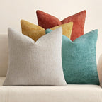 MIULEE Pack of 4 Couch Throw Pillow Covers 16x16 Inch Neutral Orange/Teal Soft Decorative Chenille Pillow Covers Farmhouse Accent Cushion Covers for Boho Home Decor Spring Sofa Bedroom Living Room