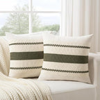 Fancy Homi Set of 1 Boho Olive Green Big Decorative Throw Pillow Cover 24x24 Inch for Couch Bed Bedroom, Aesthetic Modern Organic Farmhouse Room Decor, Soft Cotton Accent Macrame Woven Cushion Case