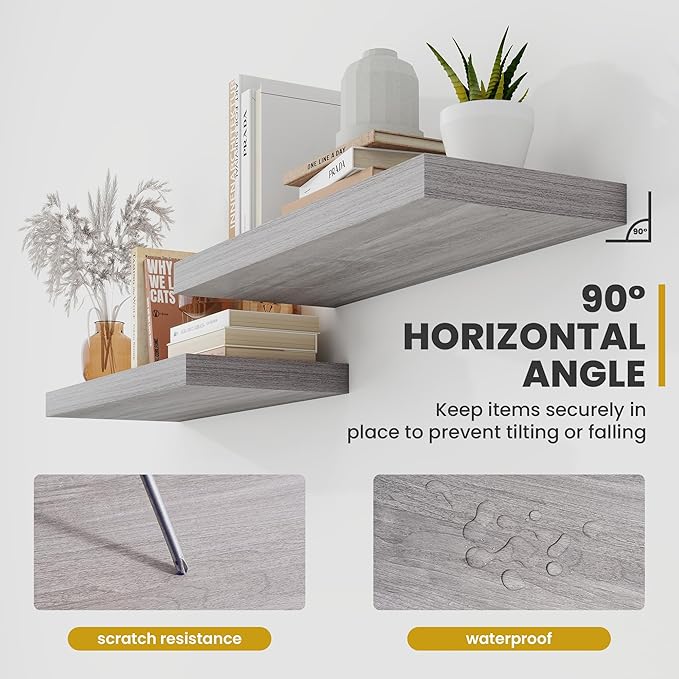 55 Inch Floating Shelves, 9.3" Deep Floating Shelf Wall Mounted, 56" Wall Shelves, Rustic Deep Bookshelf, Large Display Shelves & Storage Shelves for Bedroom, Living Room, Gray, Set of 1
