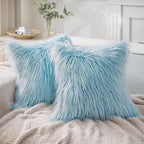 Phantoscope Pack of 2 Faux Fur Solid Throw Decorative Pillow Cover Cushion Covers Luxury Soft Decorative Pillowcase Fuzzy Pillow Covers for Bed/Couch, Light Blue 18 x 18 Inches