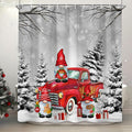 Farmhouse Christmas Shower Curtain, Farm Red Xmas Truck Christmas Tree Cute Gnome Winter Forest Shower Curtains Set, Holiday Bathroom Decor Fabric Machine Washable with Hooks, 72 x 72 Inches