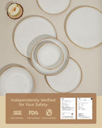 32 Piece White Dinnerware Set with Pasta Bowls, Reactive Glaze Stoneware for 8 | Perfect for Multi‑Course Dinners, Hosting Large Groups, Holiday Serving Needs