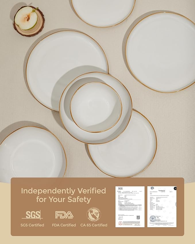 32 Piece White Dinnerware Set with Pasta Bowls, Reactive Glaze Stoneware for 8 | Perfect for Multi‑Course Dinners, Hosting Large Groups, Holiday Serving Needs