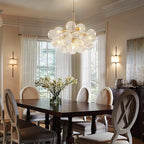 Longree Mid-Century Bubble Chandelier White and Gold 6 Lights Dia 24" Swirled Glass Chandeliers Pendant Light for Kitchen Island, Bedroom, Dining Room