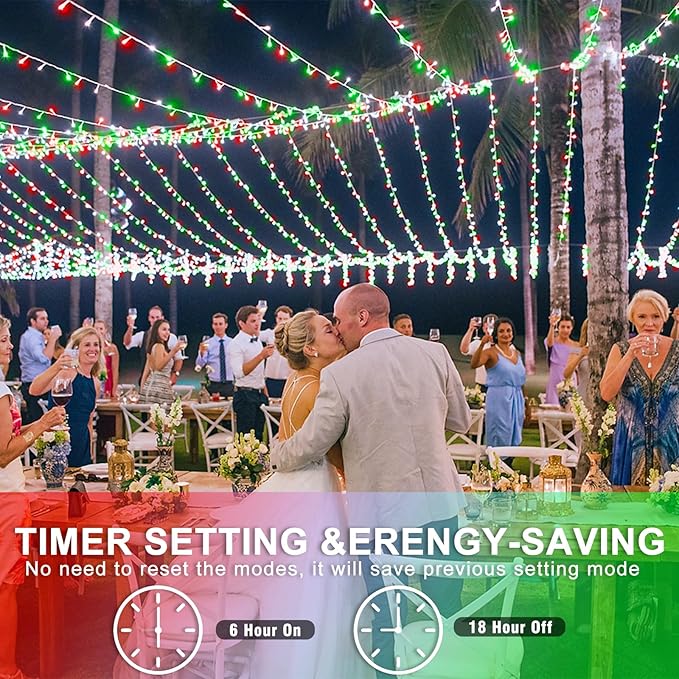 250 LED Christmas Lights Outdoor Waterproof, Plug in Twinkle Fairy String Lights for Bedroom Christmas Decorations, Red White&Green