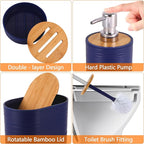 Navy Blue Bathroom Set, 25 PCS Bathroom Accessories Set with Shower Curtains, Rugs, Trash Can, Toothbrush Holder, Soap Dispensers, Toothbrush Cup, Vanity Tray, Soap Dish, Toilet Brush, Qtip Holders