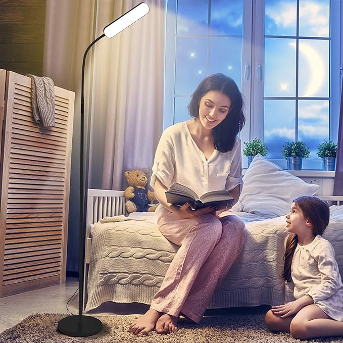 Floor lamp, 15w/1000lm Bright LED Floor Lamp with Stepless Adjustable 3000K-6000K Colors and Dimmer, Remote and Touch Control, Adjustable Gooseneck Floor Lamp for Living Room